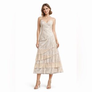 Raylia Designs Cream Lace Midi Dress
